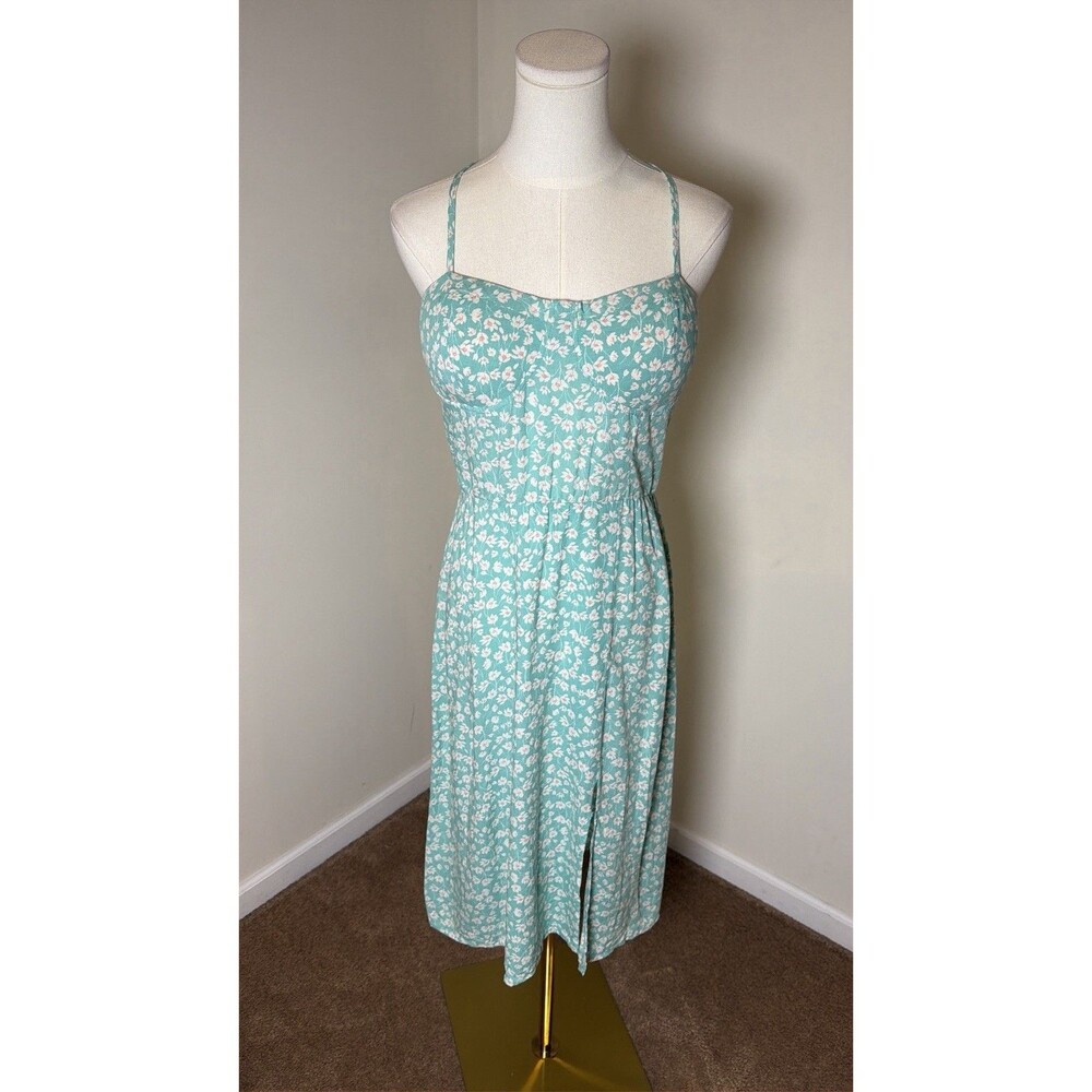 Lily Rose Squareneck Molded Cup Side Slit Midi Dress XL Rayon Linen Sundress - Picture 6 of 12